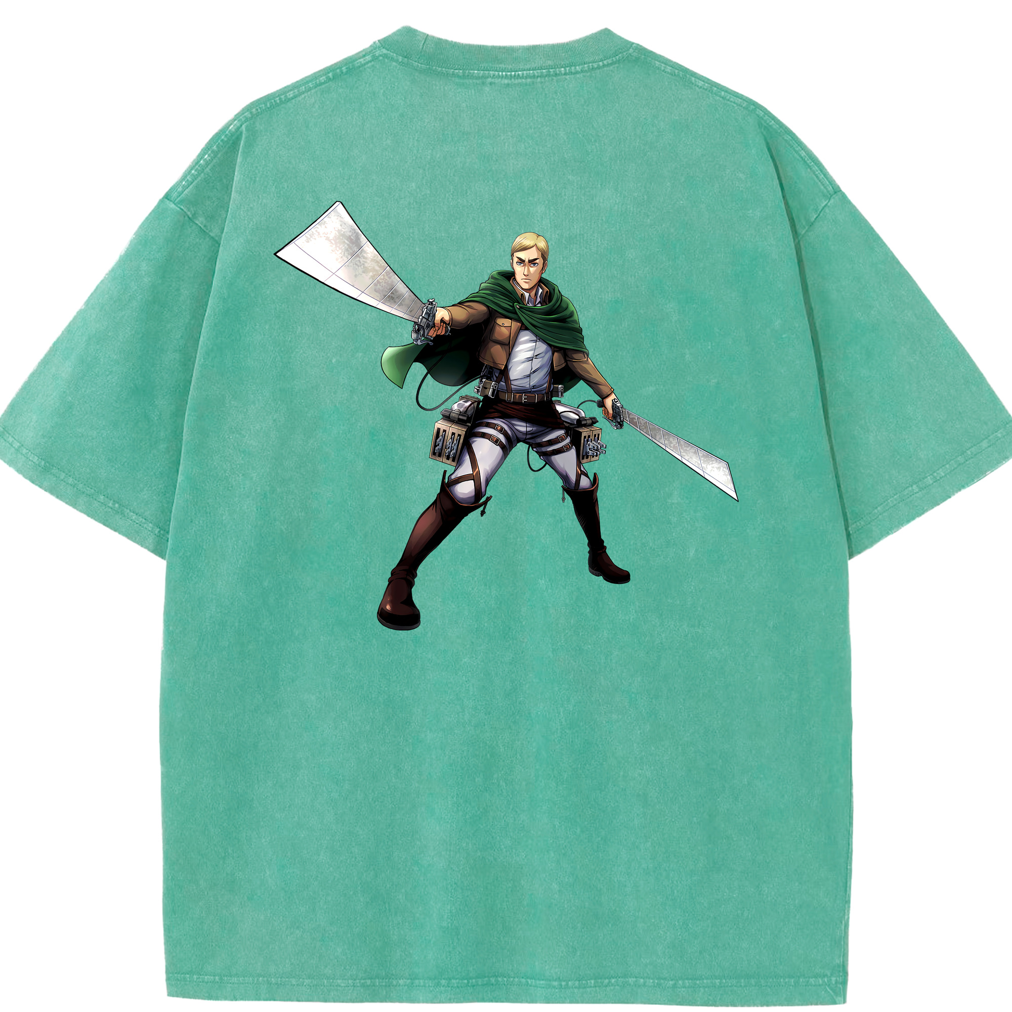 （画像用） 進撃の巨人 エルヴィン・スミス Attack on Titan Erwin Smith 綿100% ヴィンテージ風 半袖Tシャツ（背面プリント）